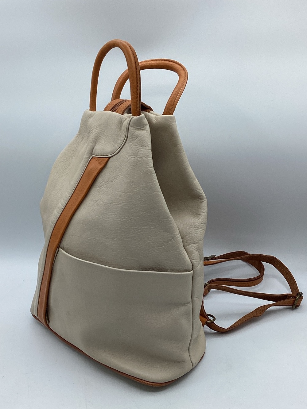 Vera Pelle Cream Backpack with Tan Trim
